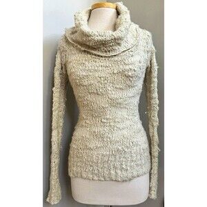 Between Me & You Cowl Neck Loose Knit Sweater Cream Twilightcore/Boho~Size Small